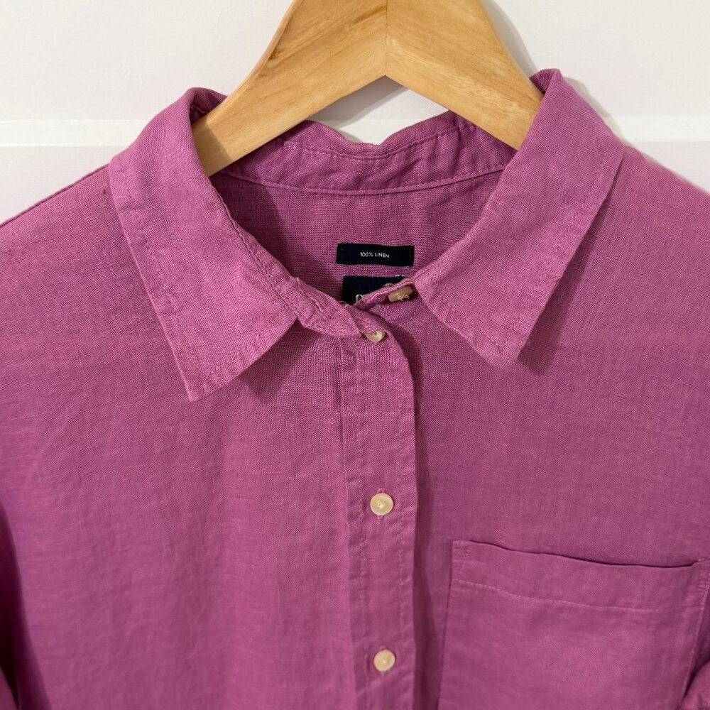 Gap 100% Linen Button Down Shirt Pink Long Sleeve Pocket Women’s Small